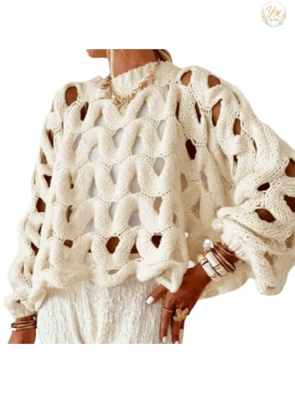 Women's Hollow Out Oversized Sweater Crochet Chunky Pullover Loose Knit Top